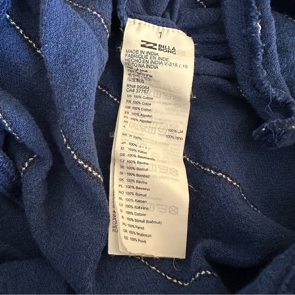 Billabong Paint The Town Wide-leg Button-Down Cropped Jumpsuit in Blue Stripe, M - Picture 8 of 14